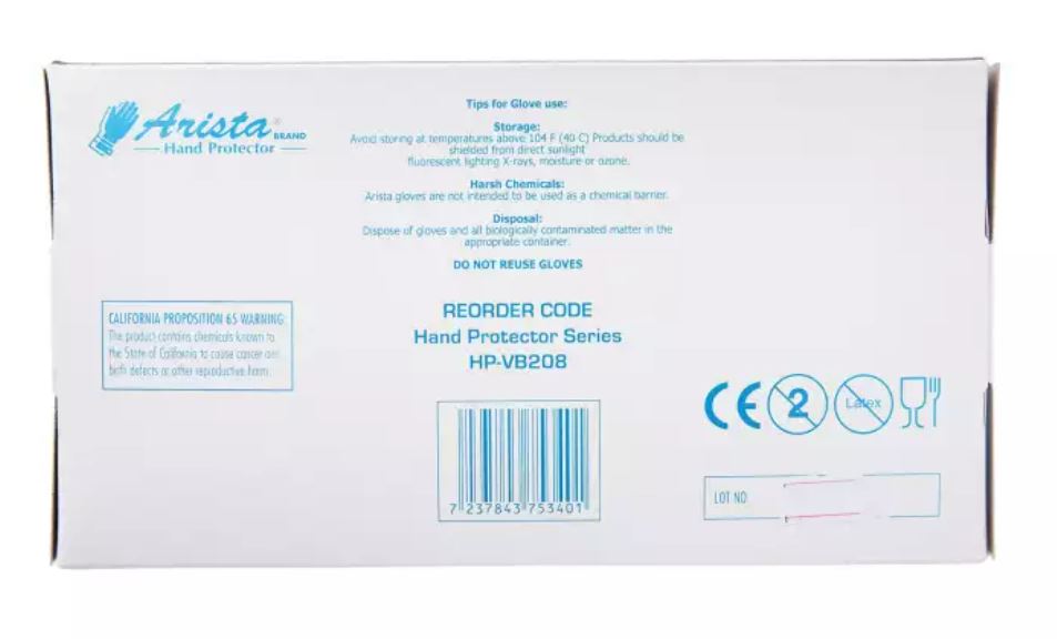 Arista Blue Vinyl Powder-Free Disposable Gloves